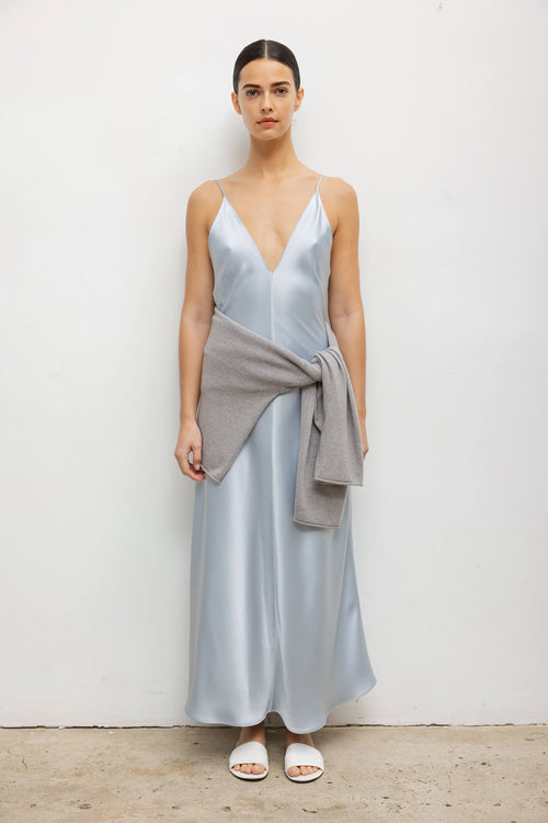 powder blue slip dress LESET Barb Slip Dress in Powder in Satin