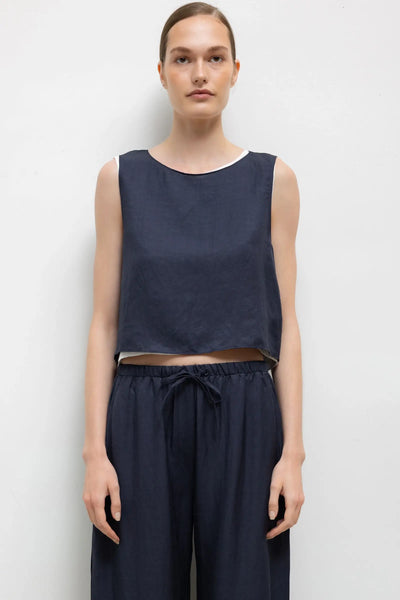 Daniel Crop Sleeveless Crew in Midnight in Linen – LESET