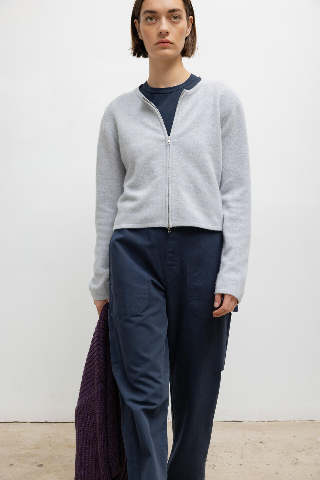 LESET Jesse Zip Cardigan in Dovetail Grey in Wool