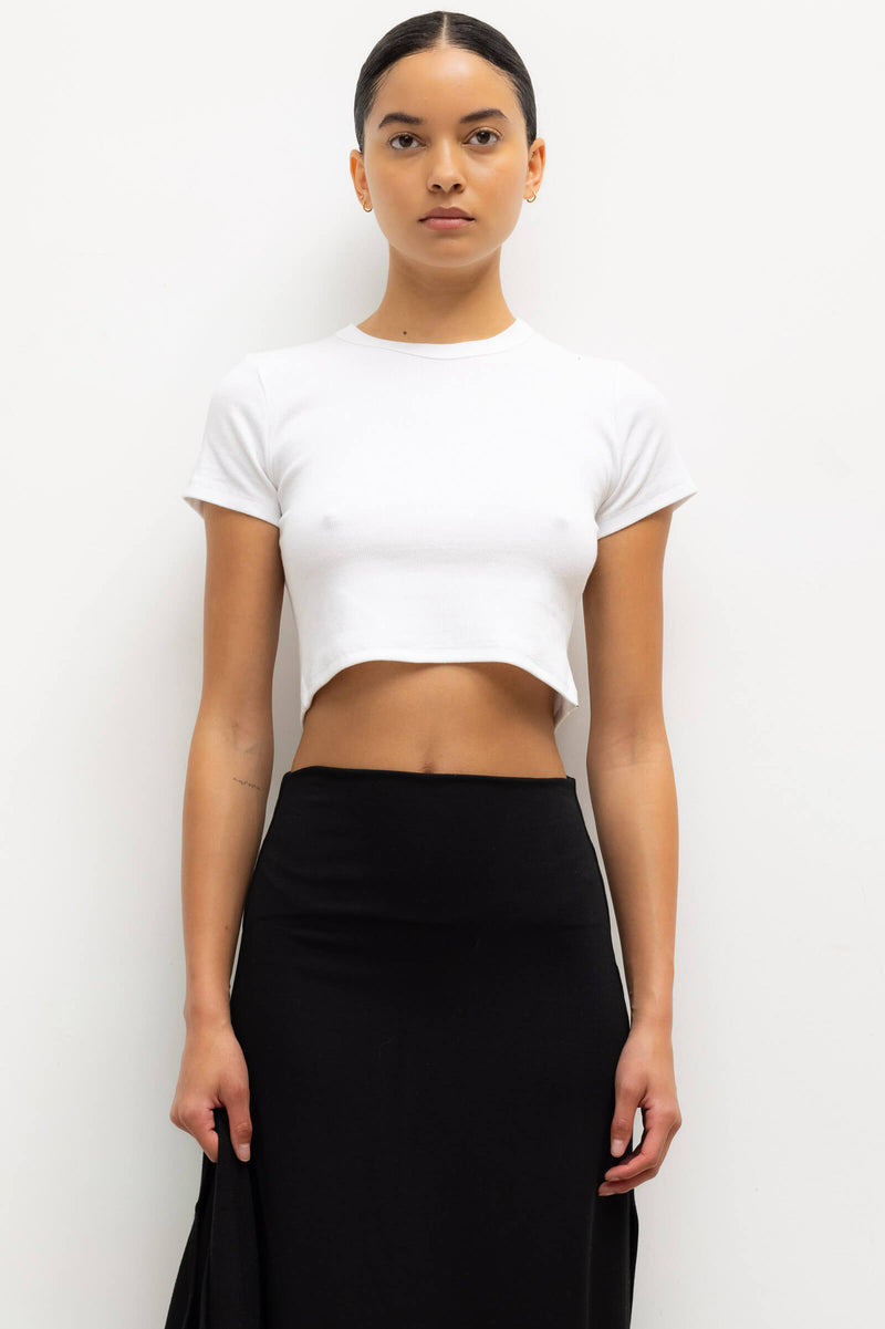Model is wearing Kelly Crop Slim Fit Tee