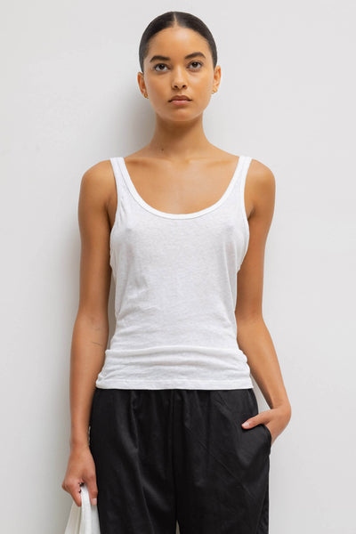 LESET Laura Scoop Neck Tank in White in Cotton