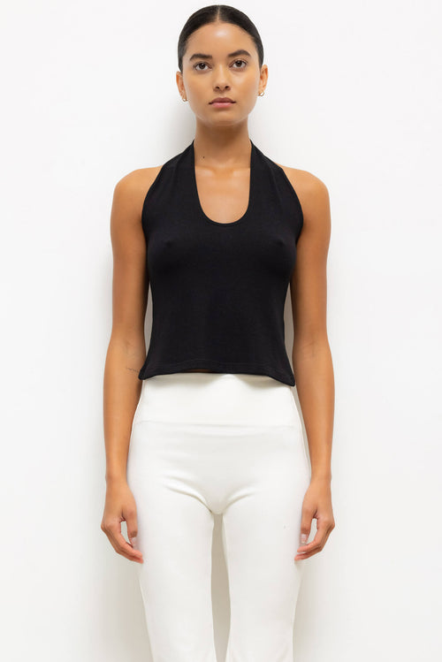 LESET Lauren Halter Top in Black in Jersey LESET Lauren Halter Top in Black in Jersey