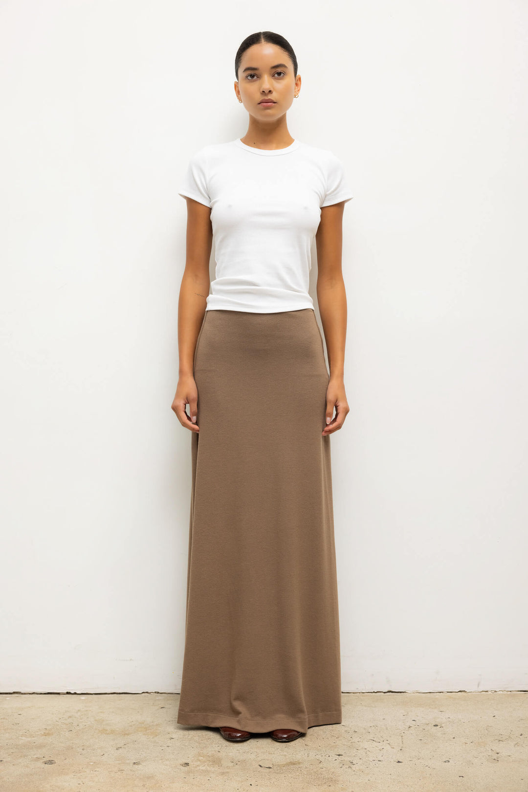 LESET Lauren High Waist Maxi Skirt in Walnut in Jersey