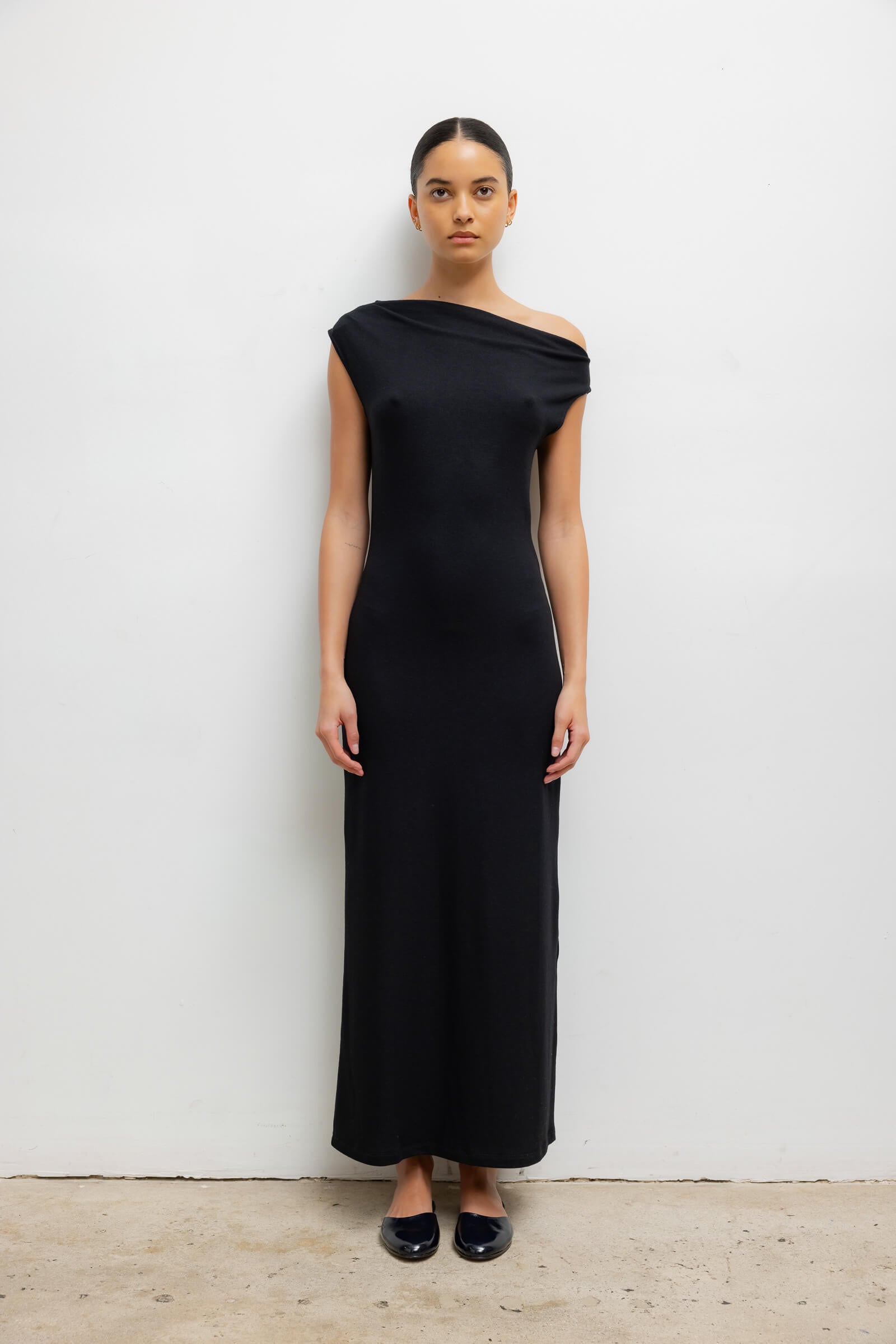Pre-Order: Lauren Ruched Asymmetrical Shoulder Dress