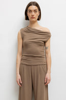Lauren Ruched Asymmetrical Shoulder Top