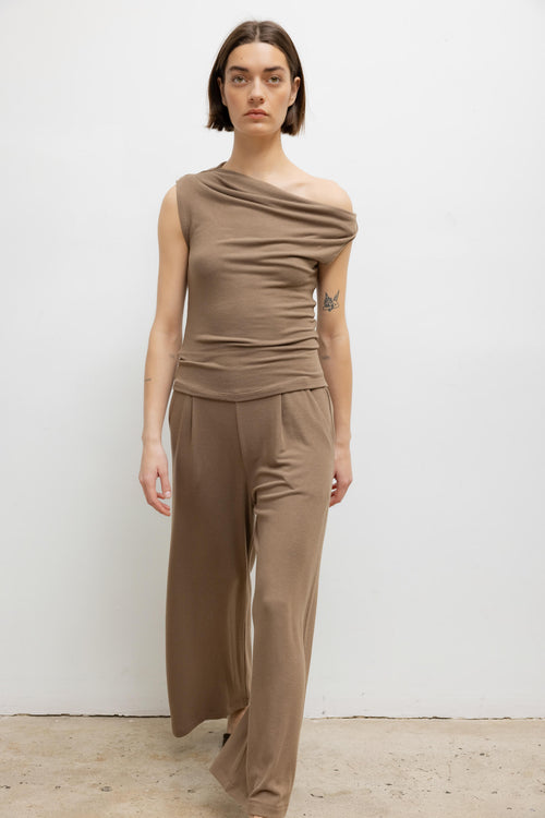 Lauren Ruched Asymmetrical Shoulder Top