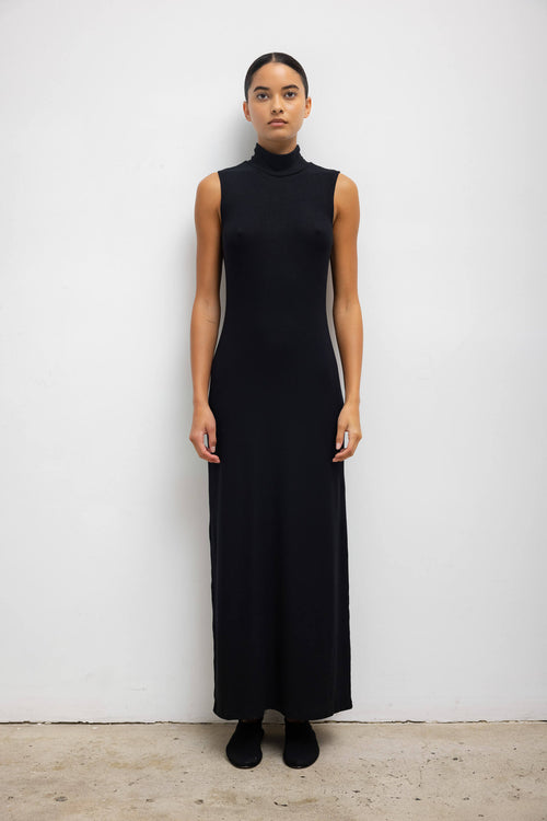 black sleeveless turtleneck dress Sleeveless Mock Neck Maxi Dress