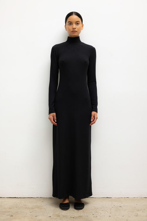 Leset Lauren Turtleneck Maxi Dress in Black in Jersey