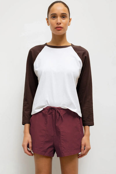LESET Margo Baseball Tee in White/Chocolate in Cotton