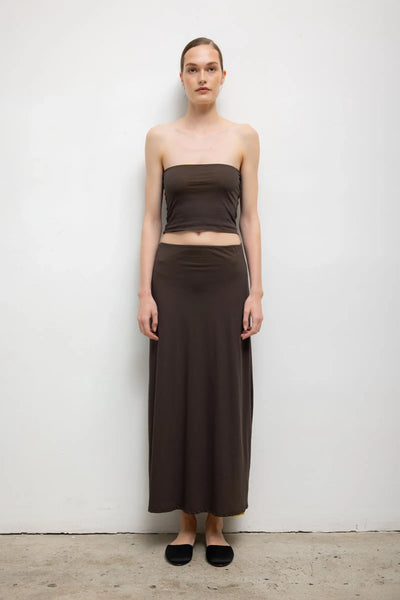 LESET Milo Reversible Midi Skirt in Hickory/Daffodil in Cotton