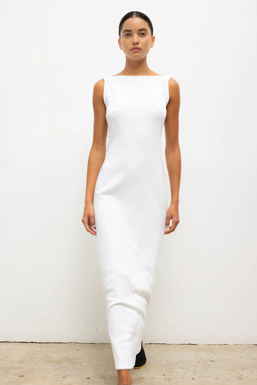 Nando Boatneck Maxi Dress in White in Cotton LESET Nando Boatneck Maxi Dress in White in Cotton LESET