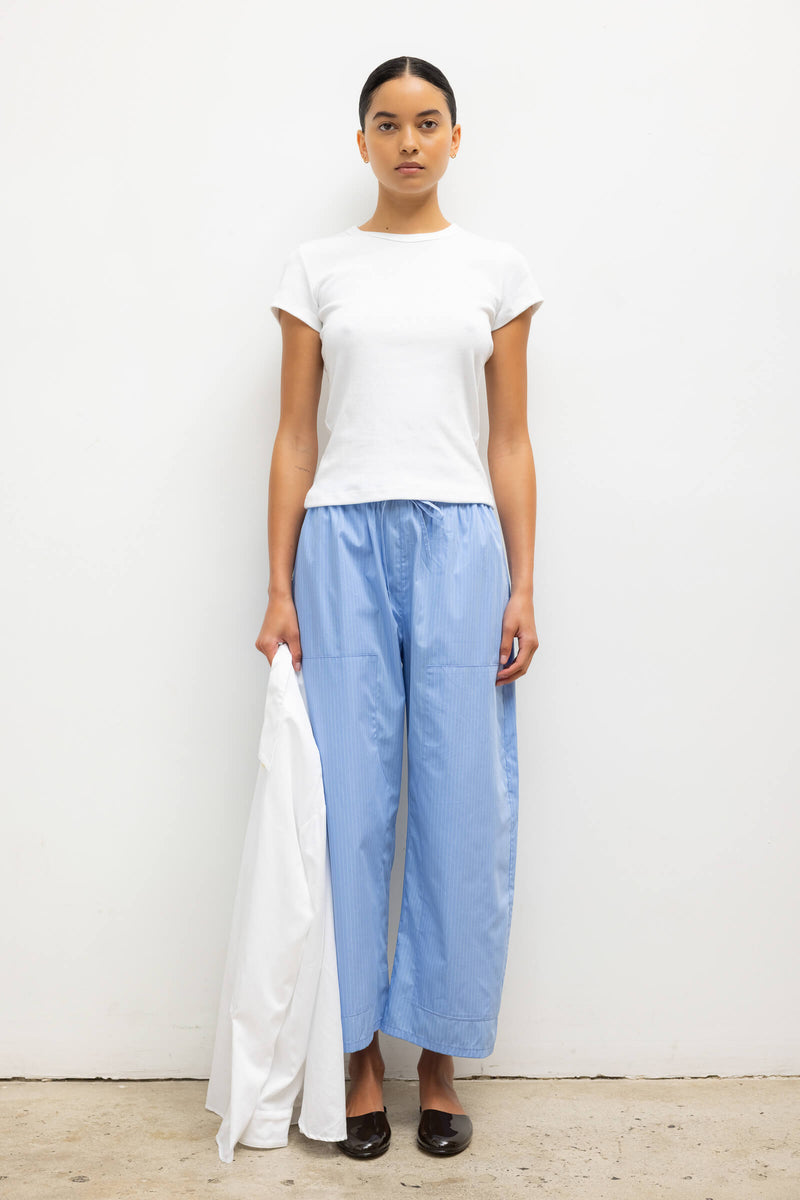 LESET Yoshi Carpenter Pant in Ocean Parchment Stripe in Cotton