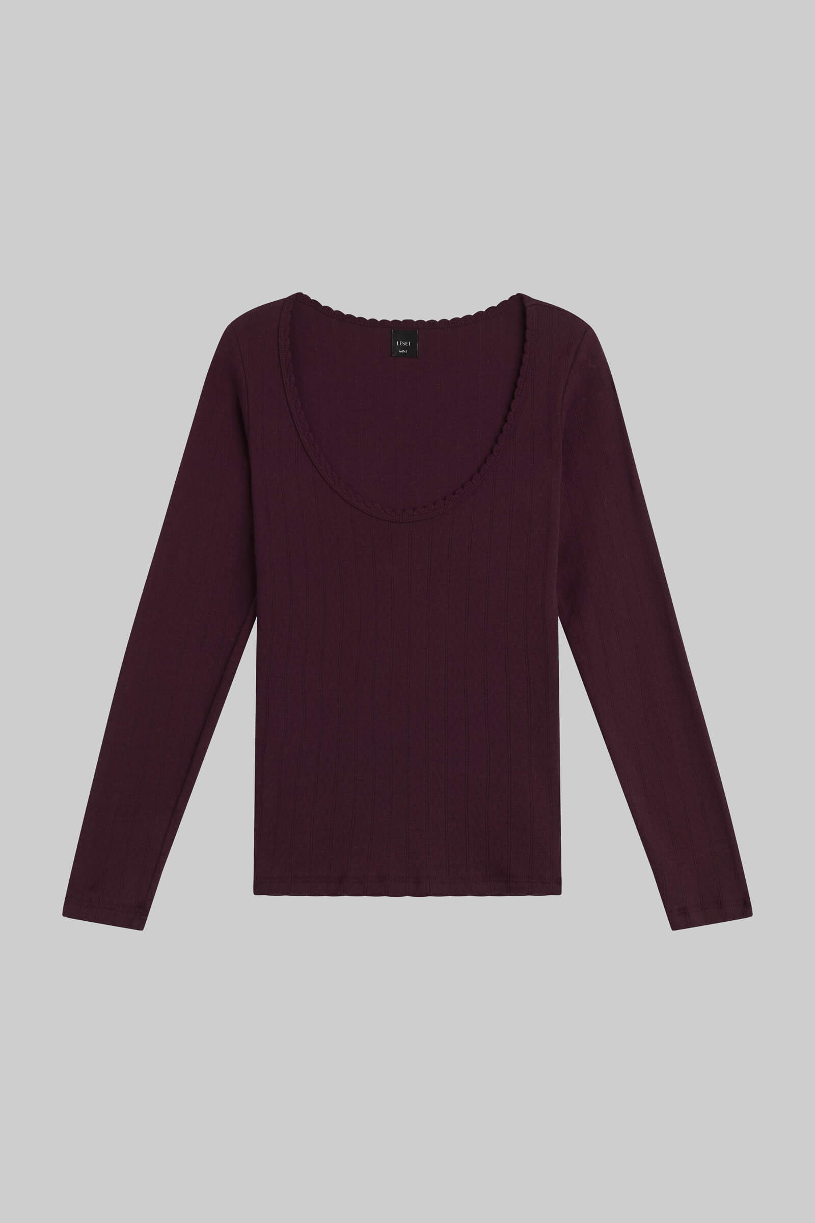 Pointelle Long Sleeve Scoop Neck-2