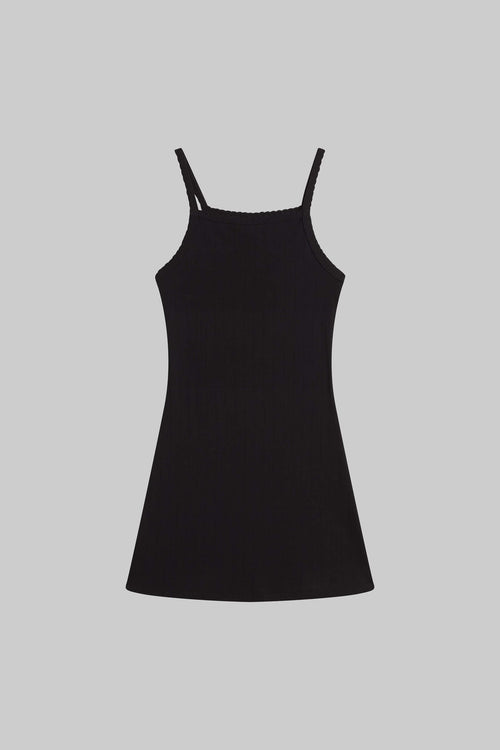 scoop neck black mini dress LESET Pointelle Square Neck Mini Dress in Black in Cotton