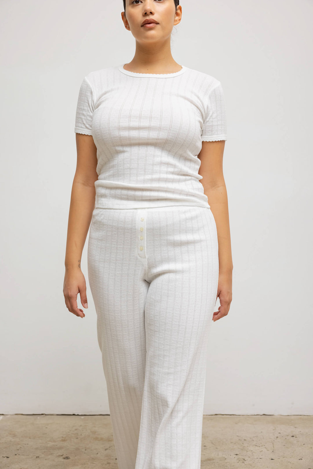 LESET Pointelle Boxer Pant in White in Cotton