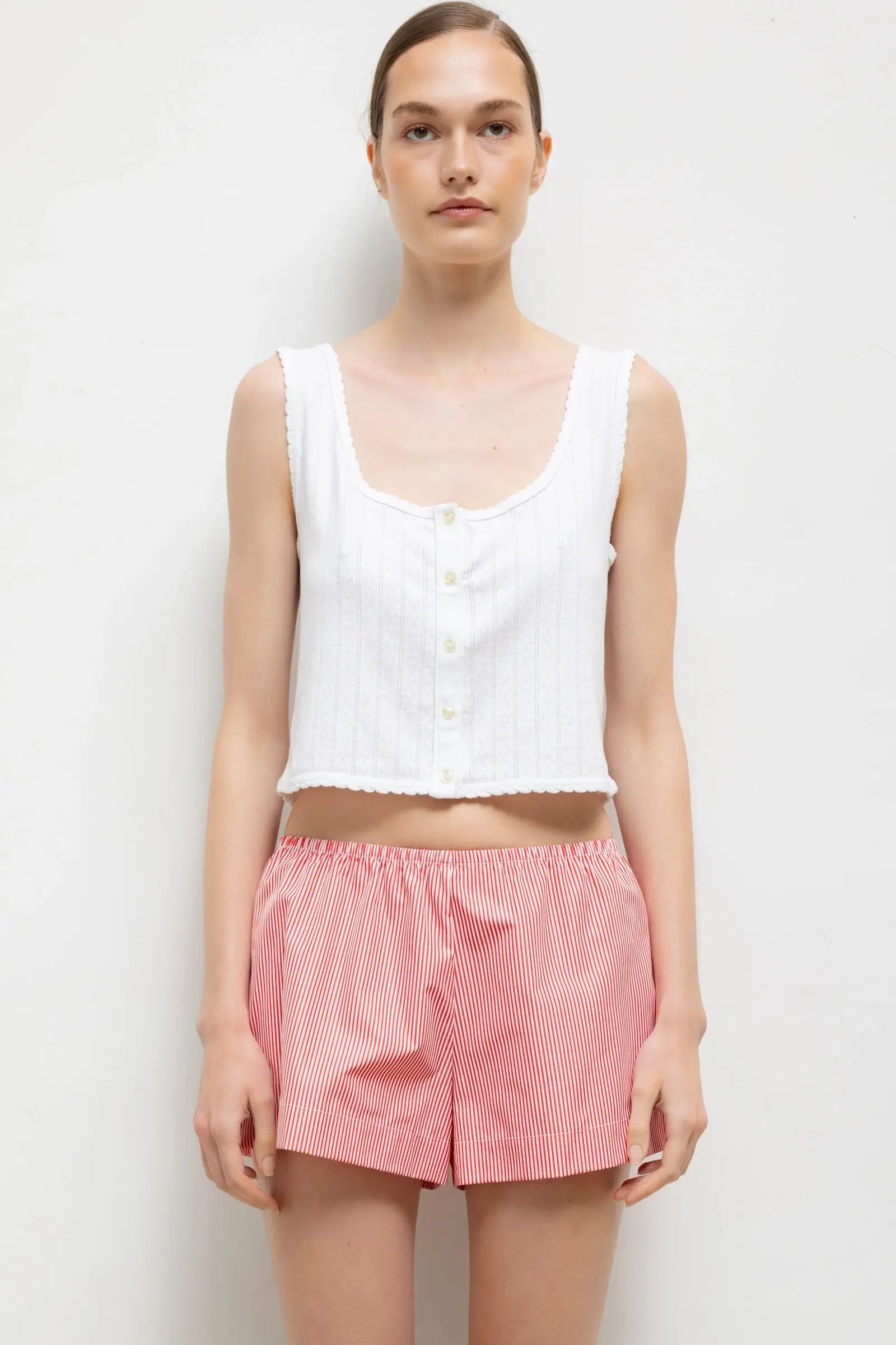 Pointelle Button Down Tank