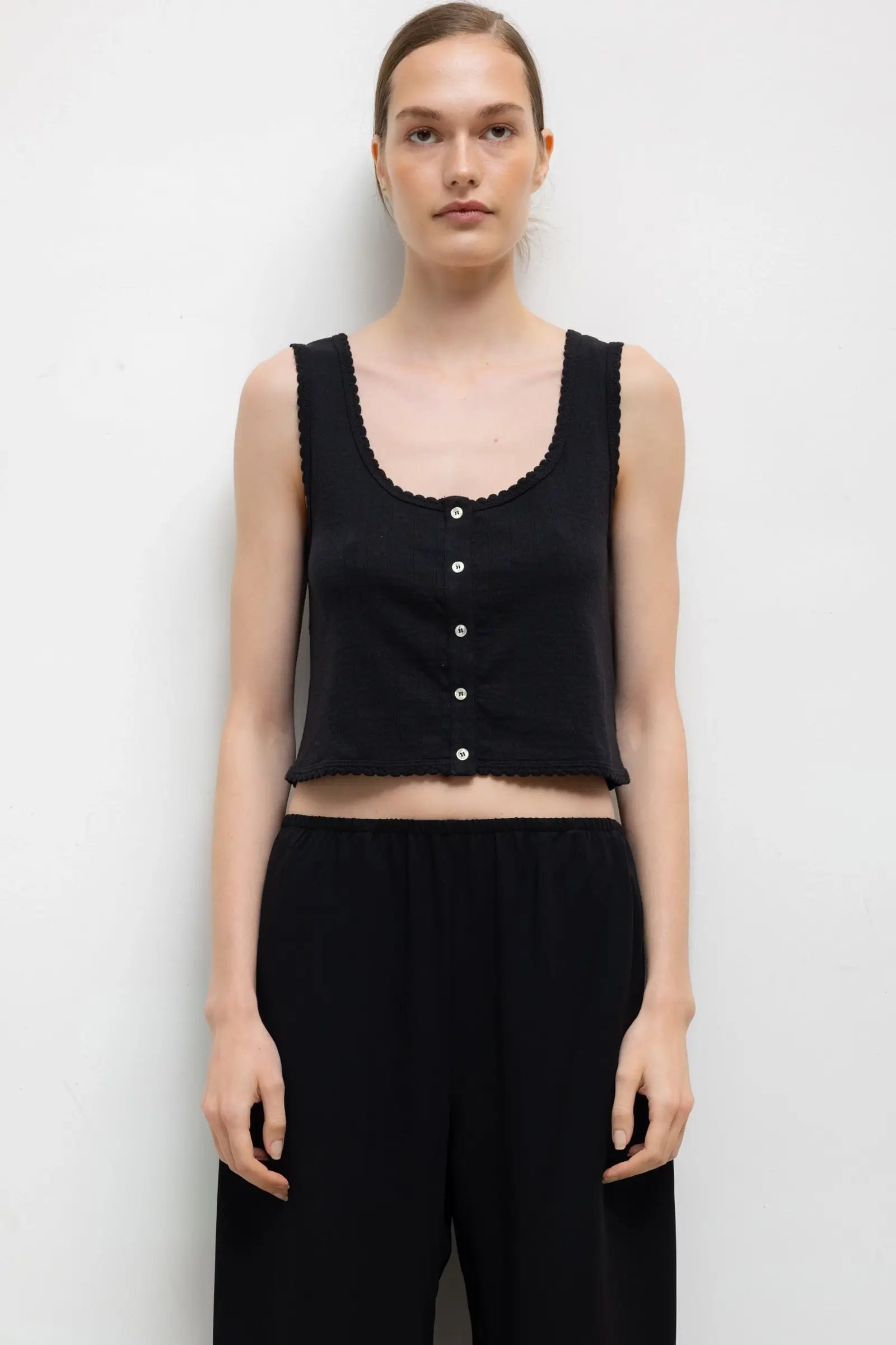 Pointelle Button Down Tank