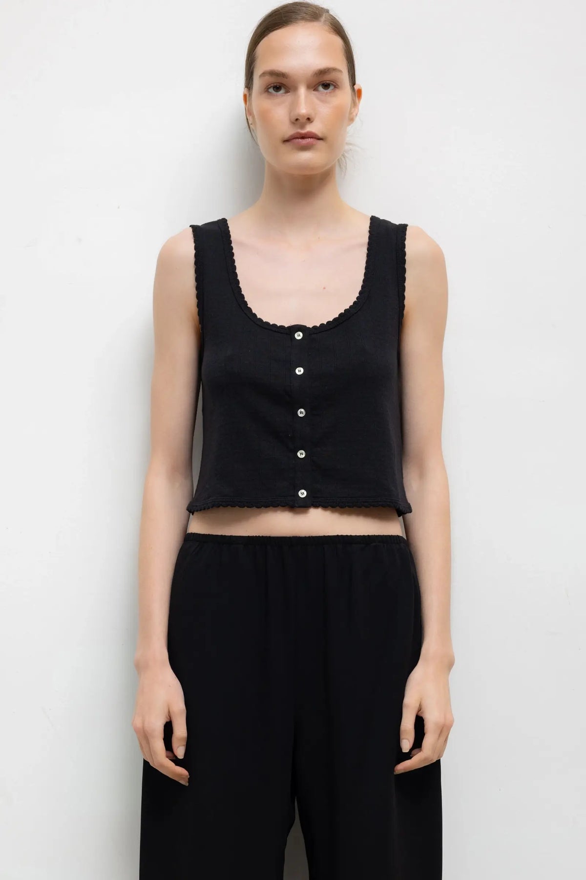 Pointelle Button Down Tank