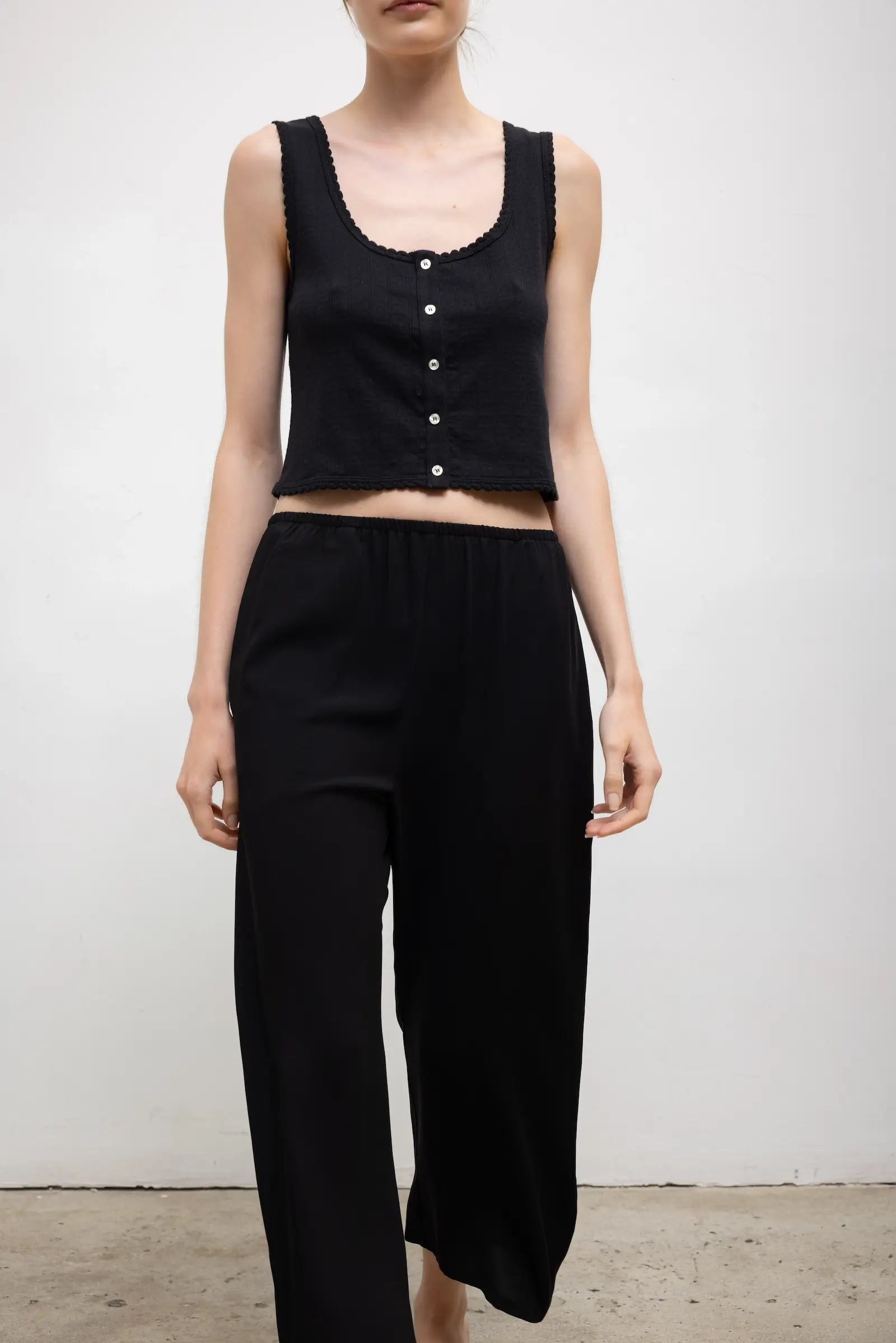 Pointelle Button Down Tank