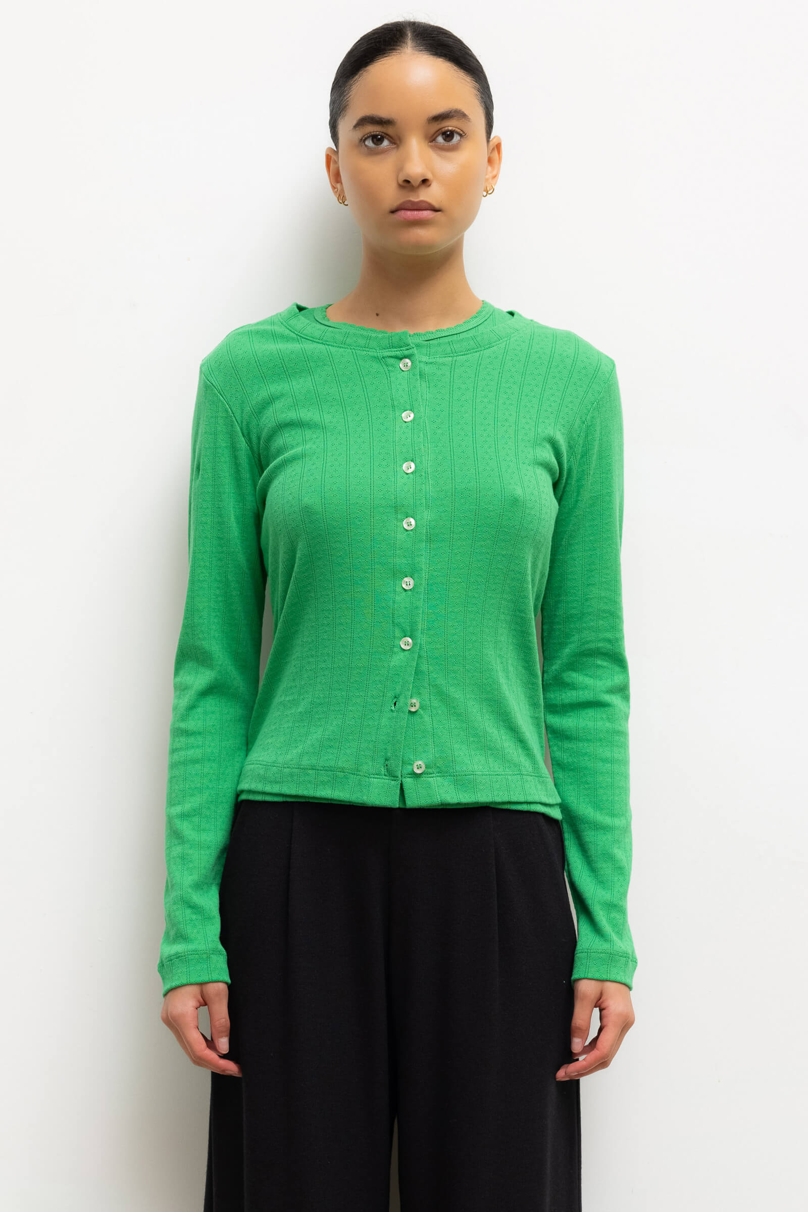 Pointelle Classic Crew Cardigan