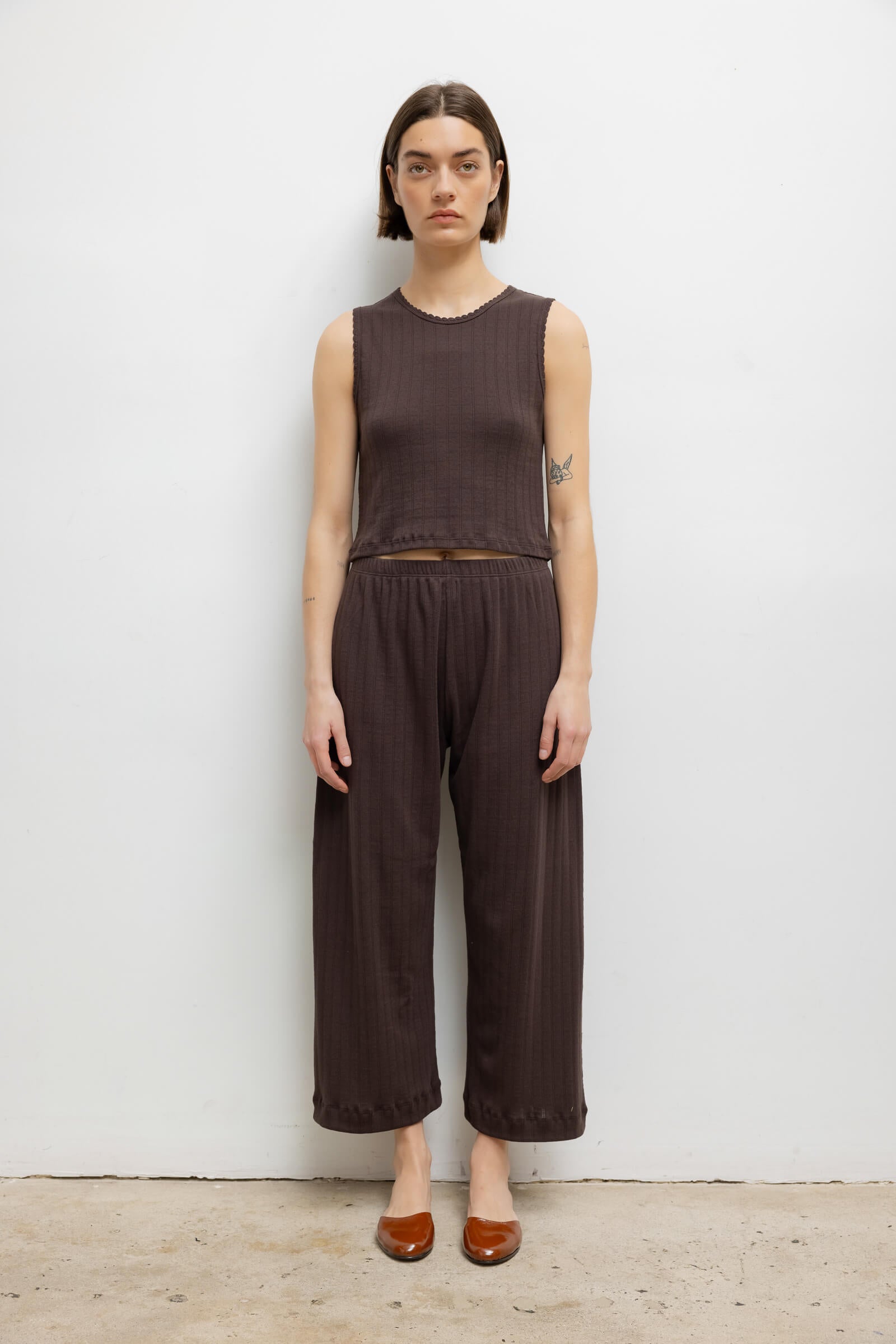 Pointelle Crop Wide Leg Pant