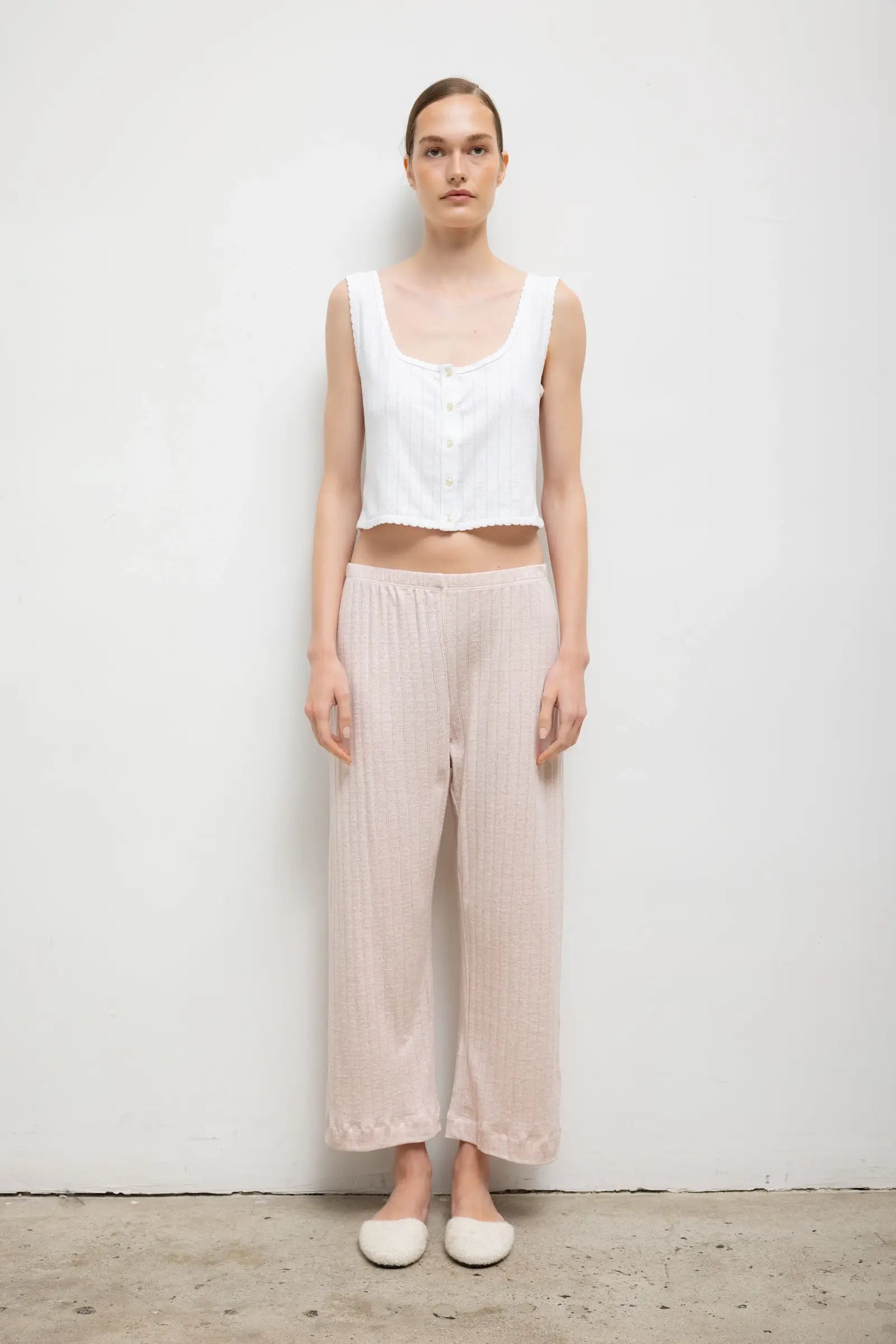 Pointelle Crop Wide Leg Pant