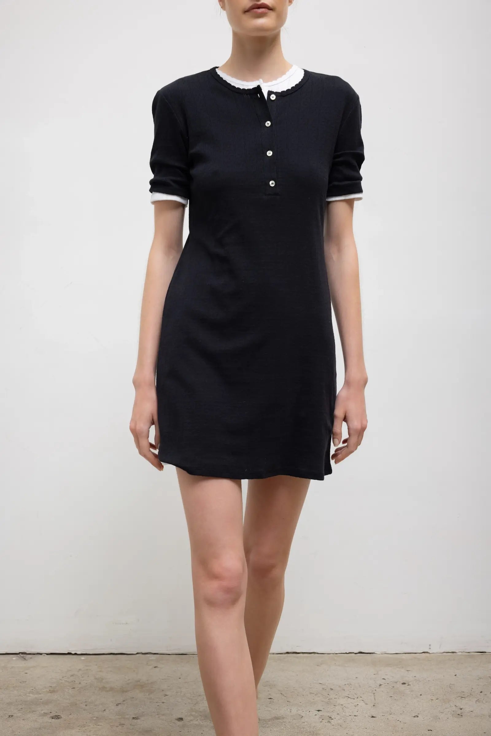 Pointelle Henley Mini Dress