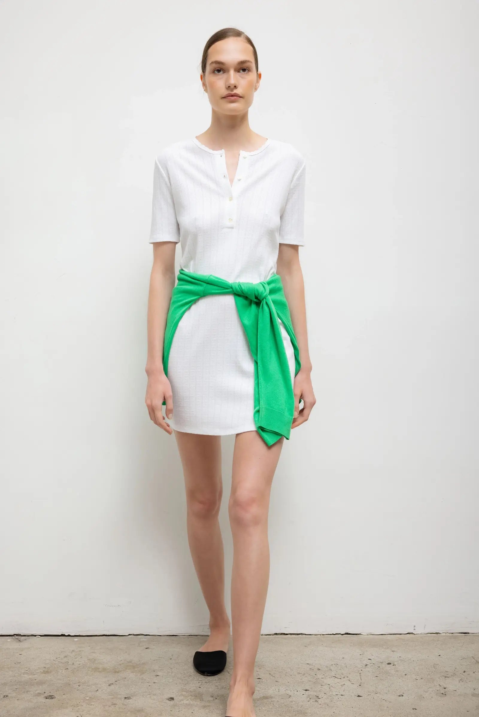 Pointelle Henley Mini Dress