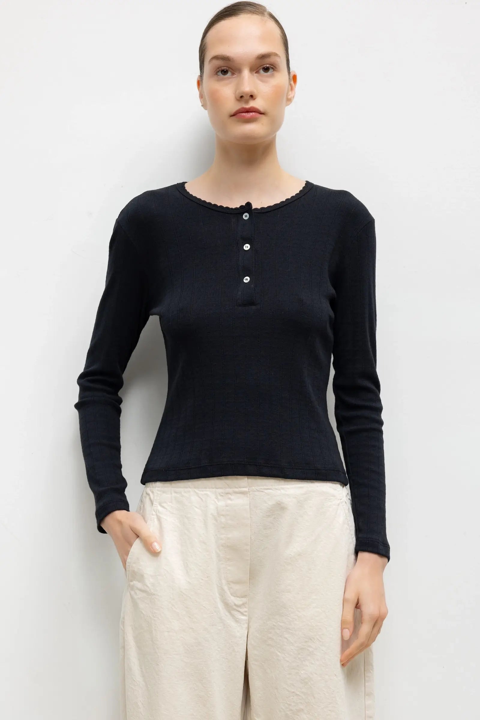Pointelle Long Sleeve Henley