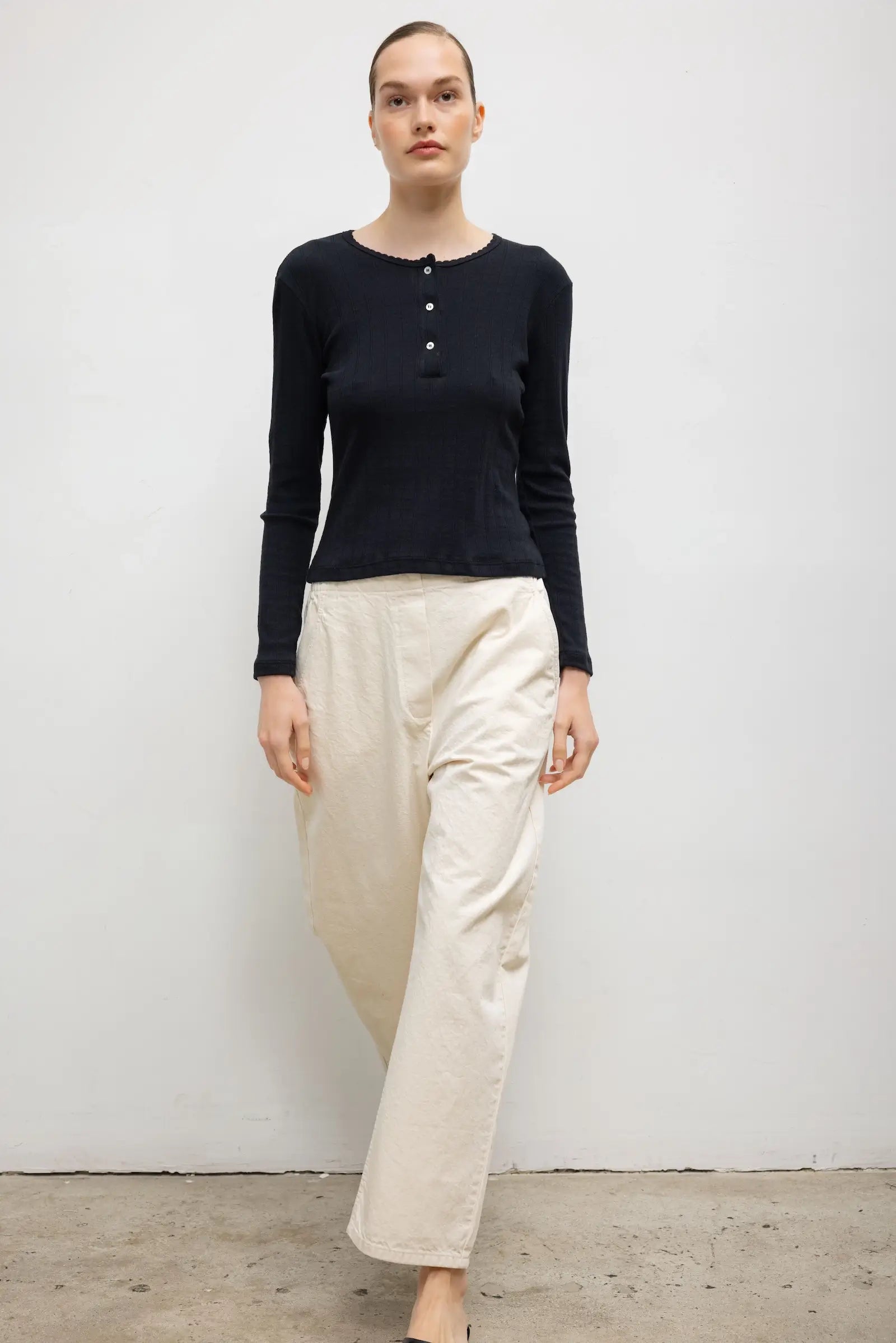 Pointelle Long Sleeve Henley