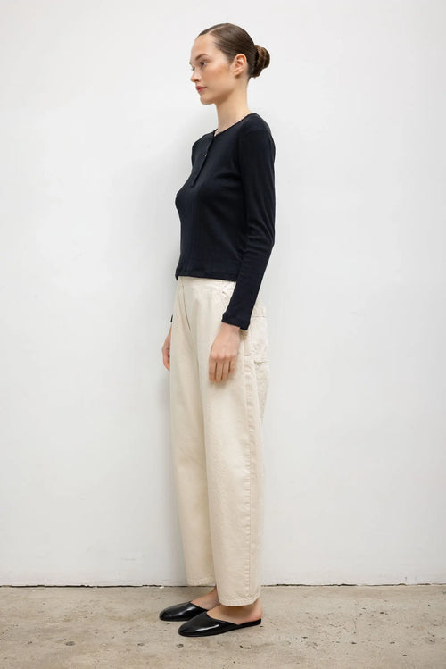 Pointelle Long Sleeve Henley - Black - Image 6