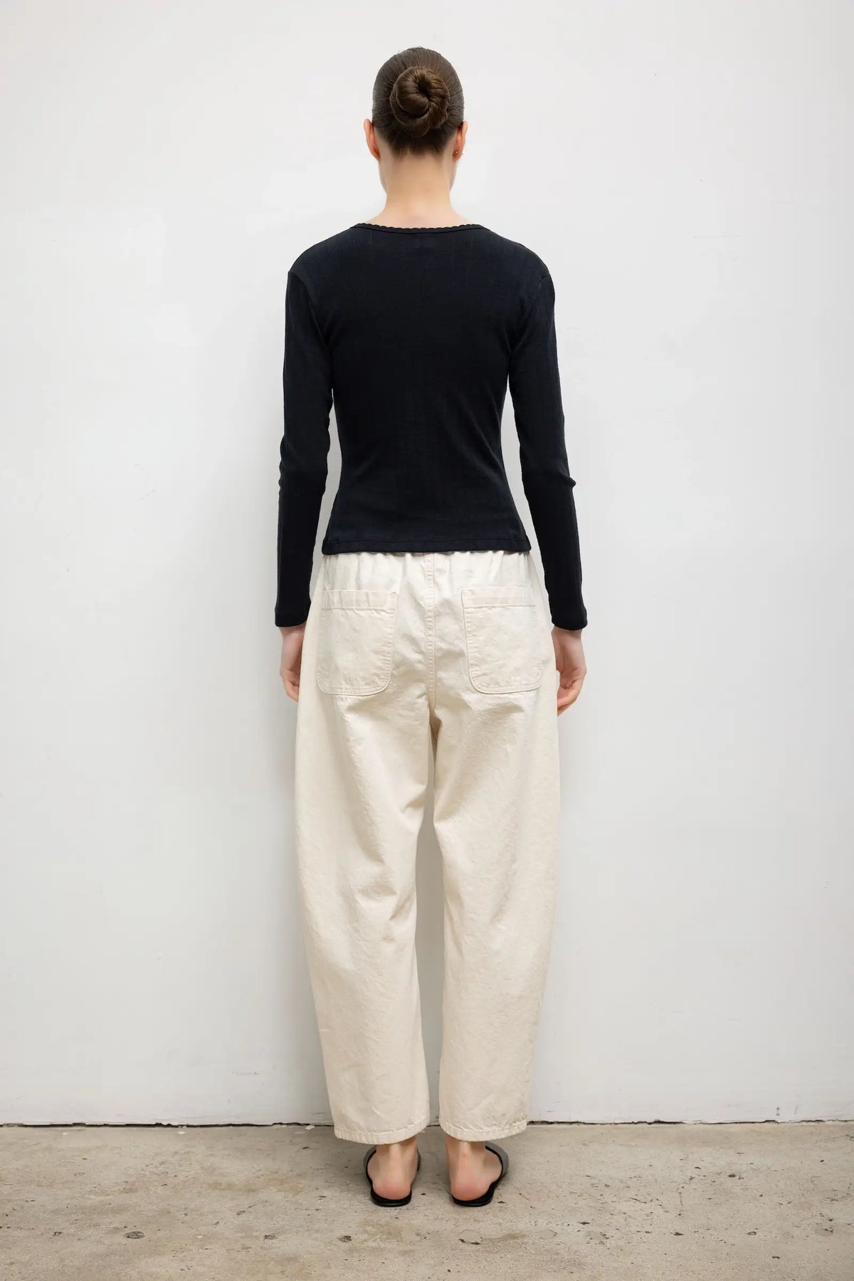 Pointelle Long Sleeve Henley - Black - Image 7