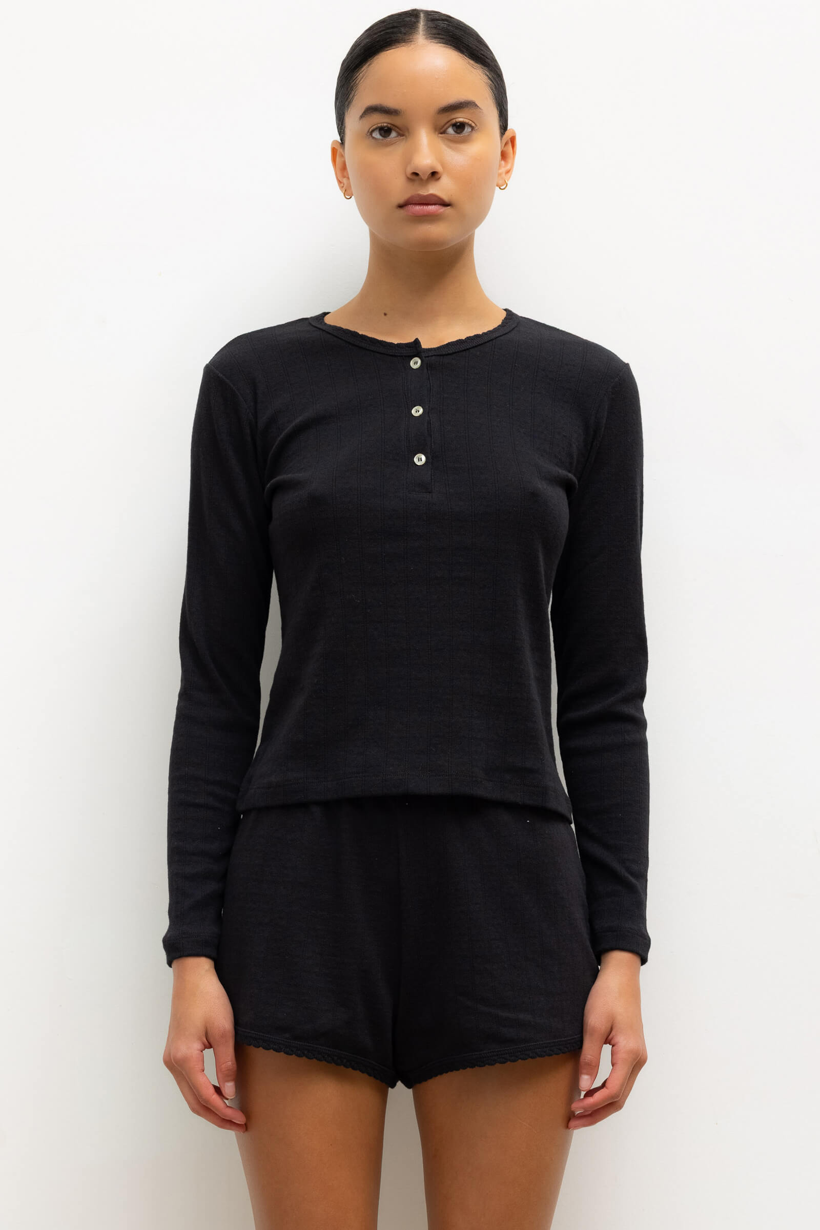 Pointelle Long Sleeve Henley