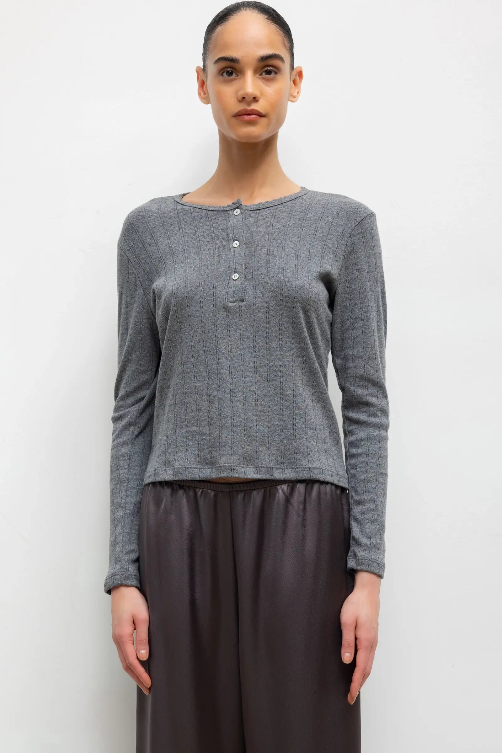 Pointelle Long Sleeve Henley