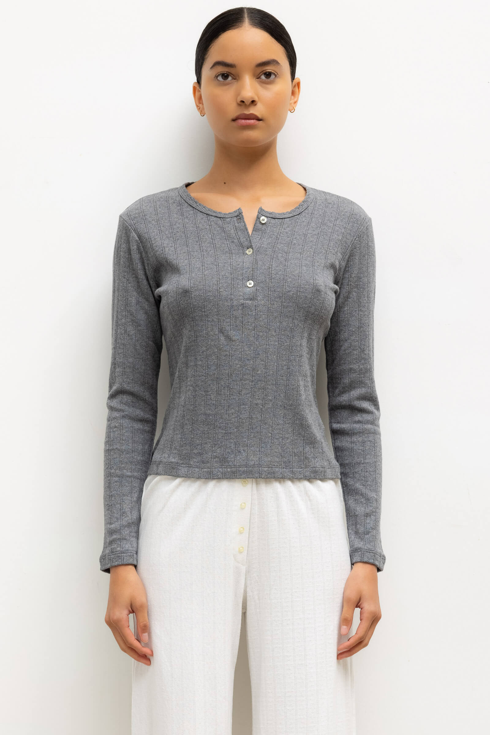 Pointelle Long Sleeve Henley
