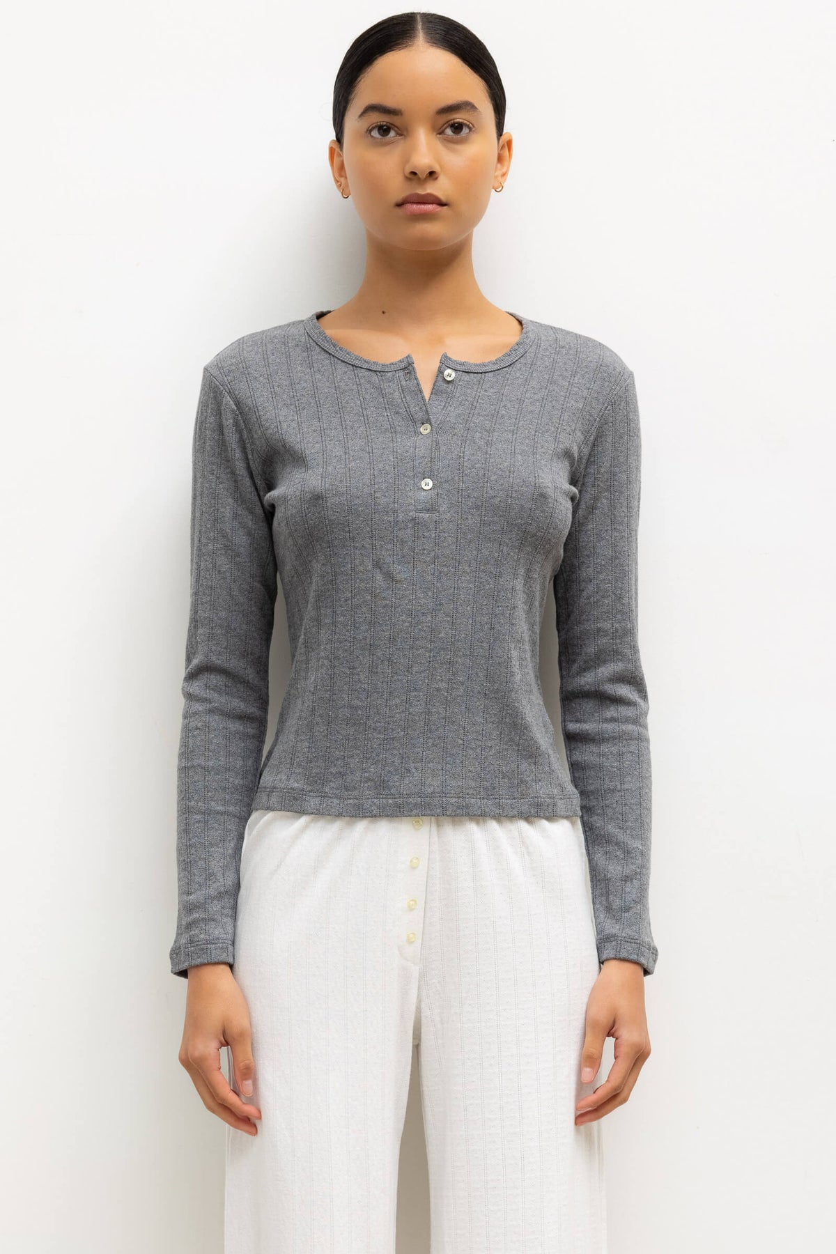 Pointelle Long Sleeve Henley