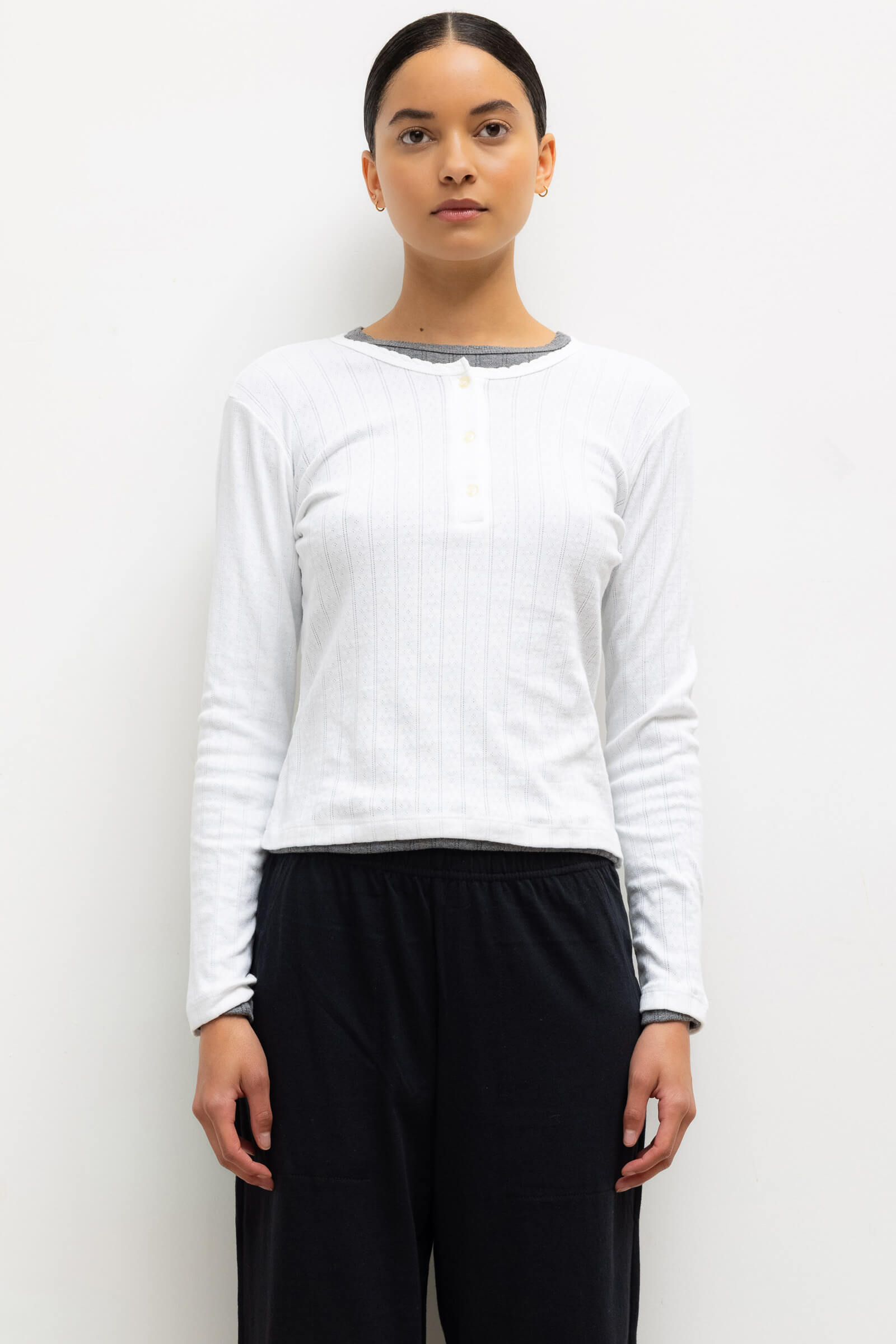 Pointelle Long Sleeve Henley