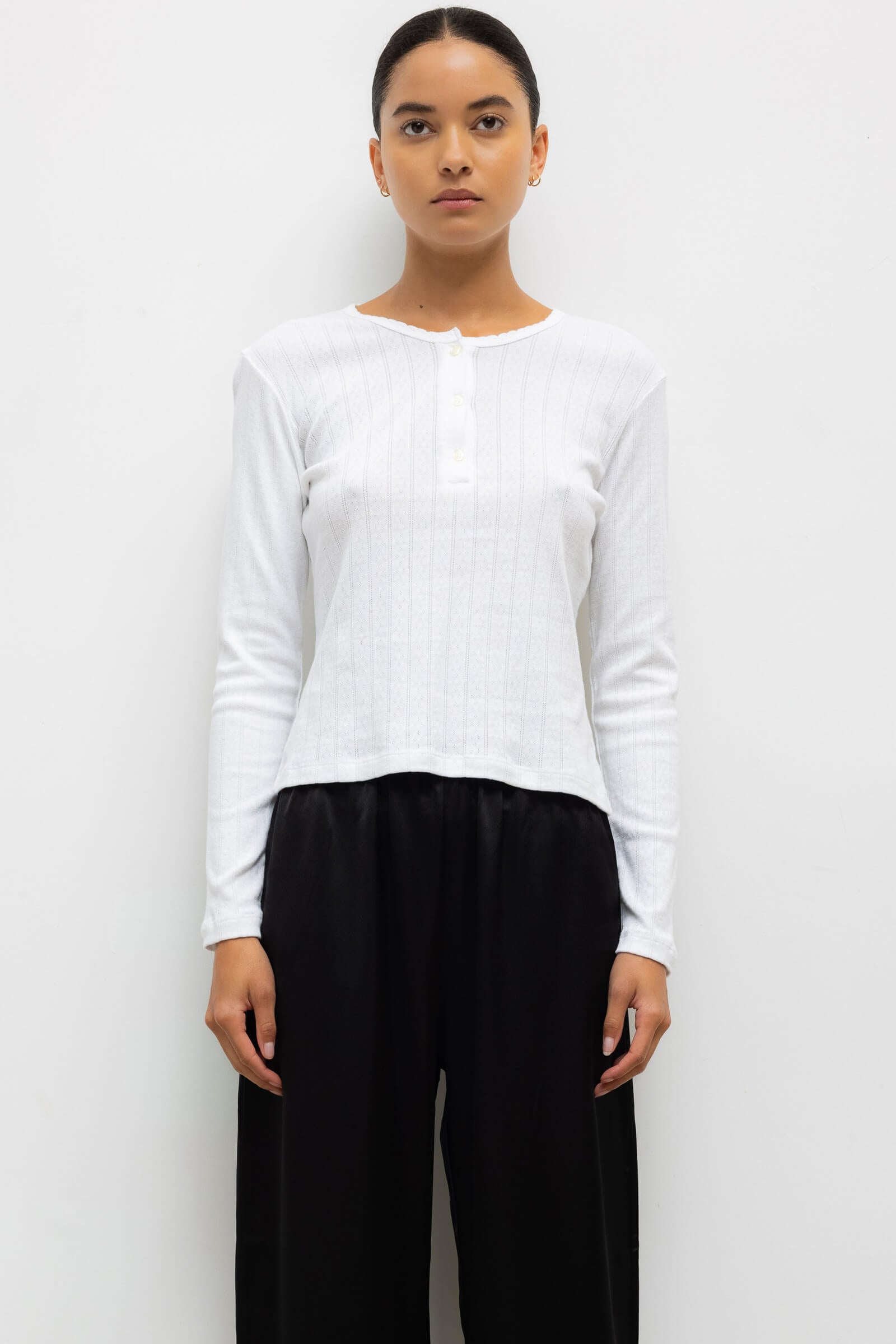 Pointelle Long Sleeve Henley