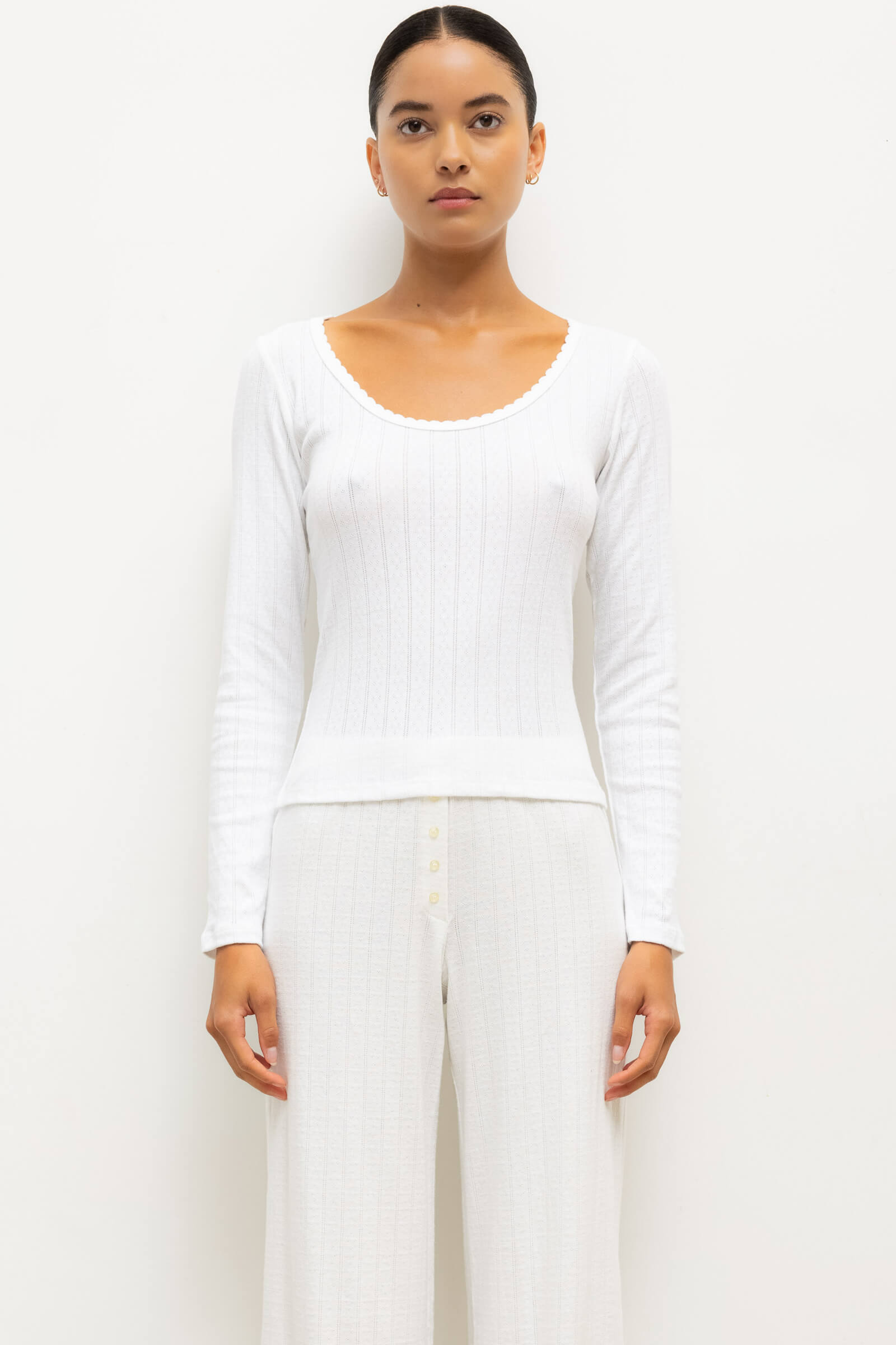 Pointelle Long Sleeve Scoop Neck