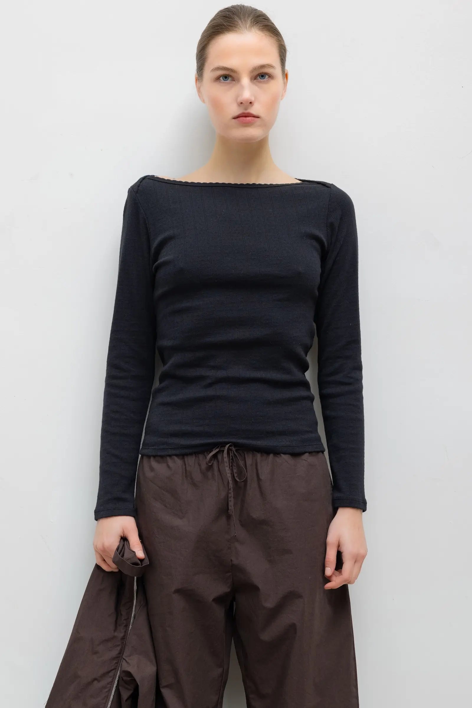 Pointelle Long Sleeve Bateau Top