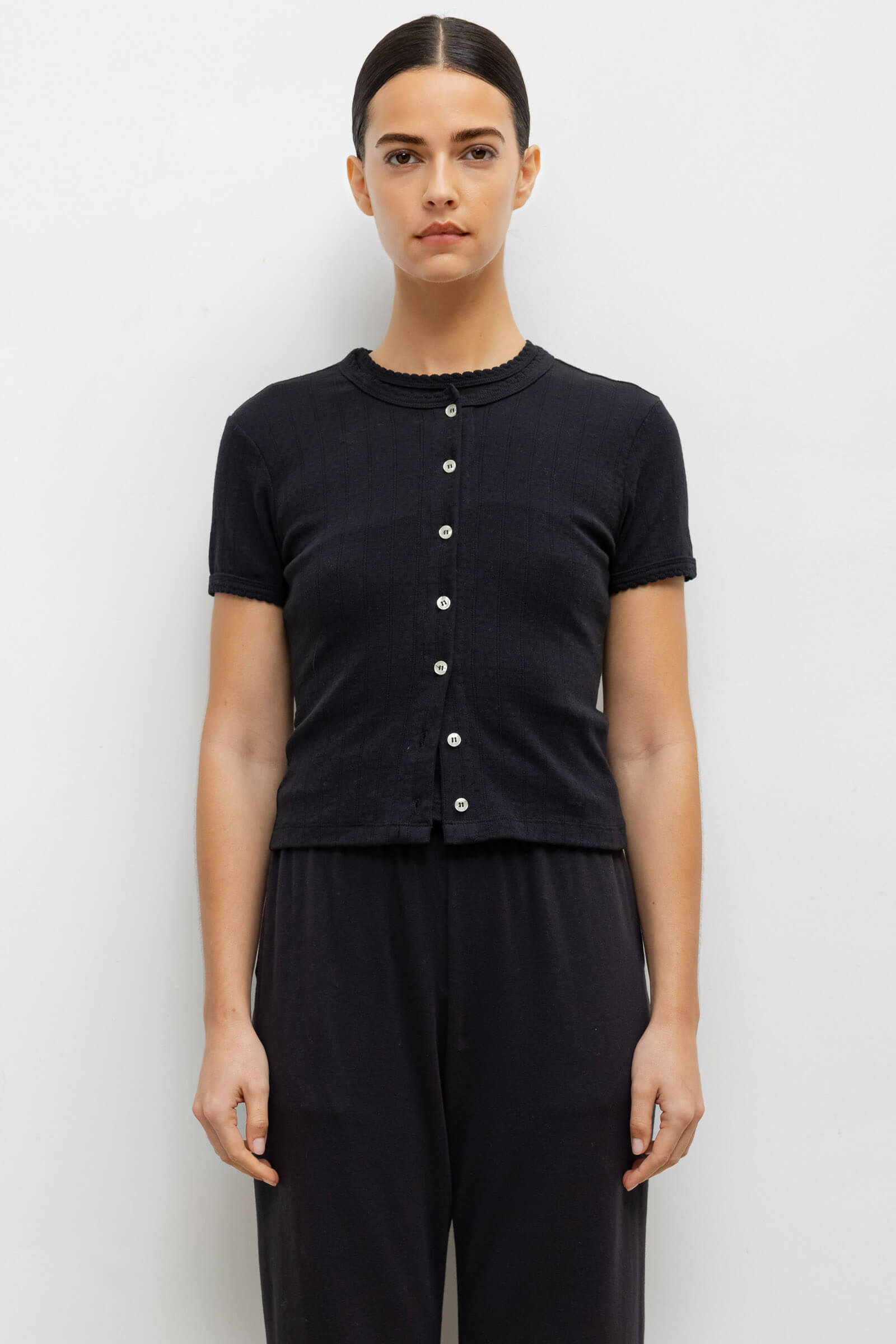 Pointelle Short Sleeve Cardigan