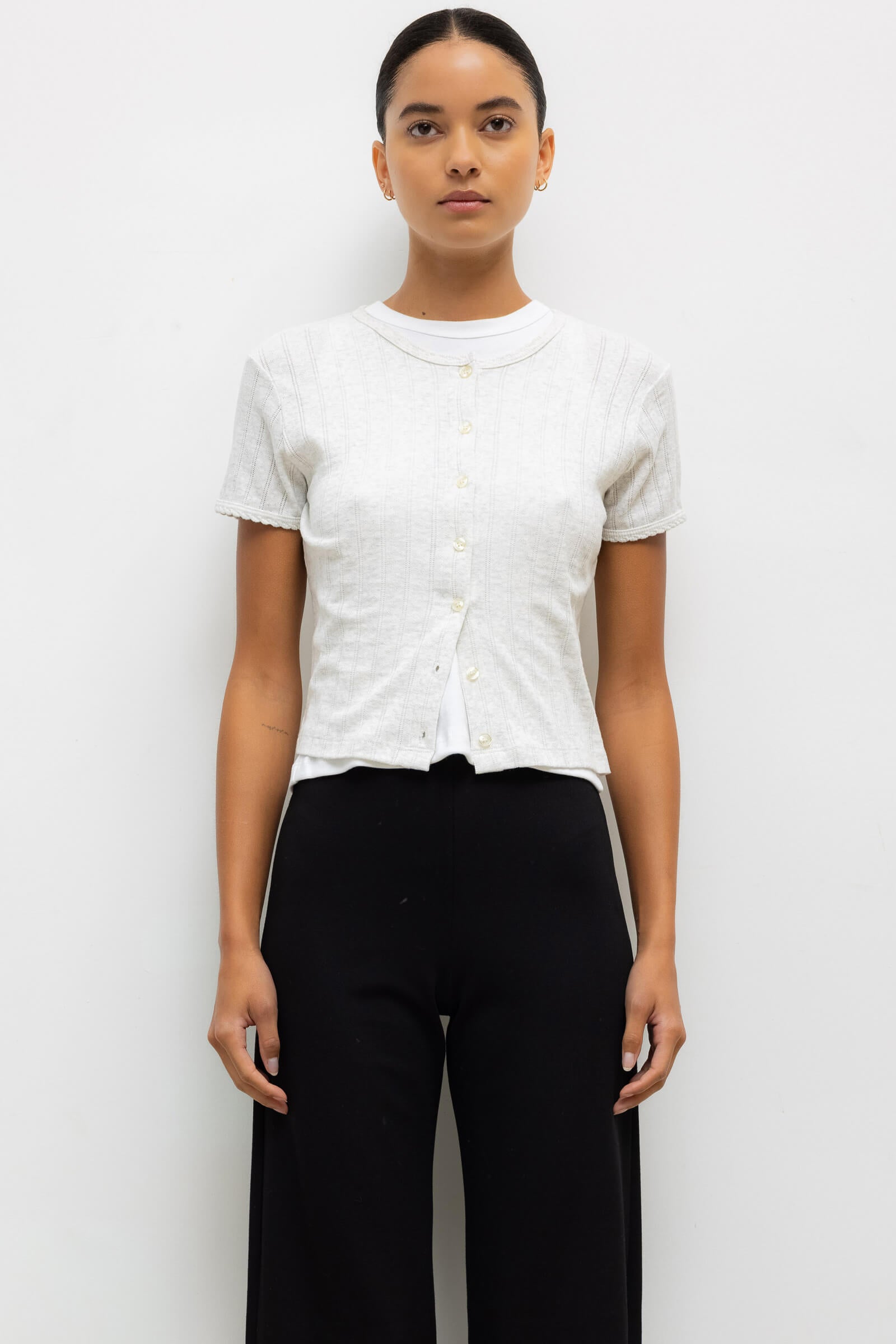 Pointelle Short Sleeve Cardigan