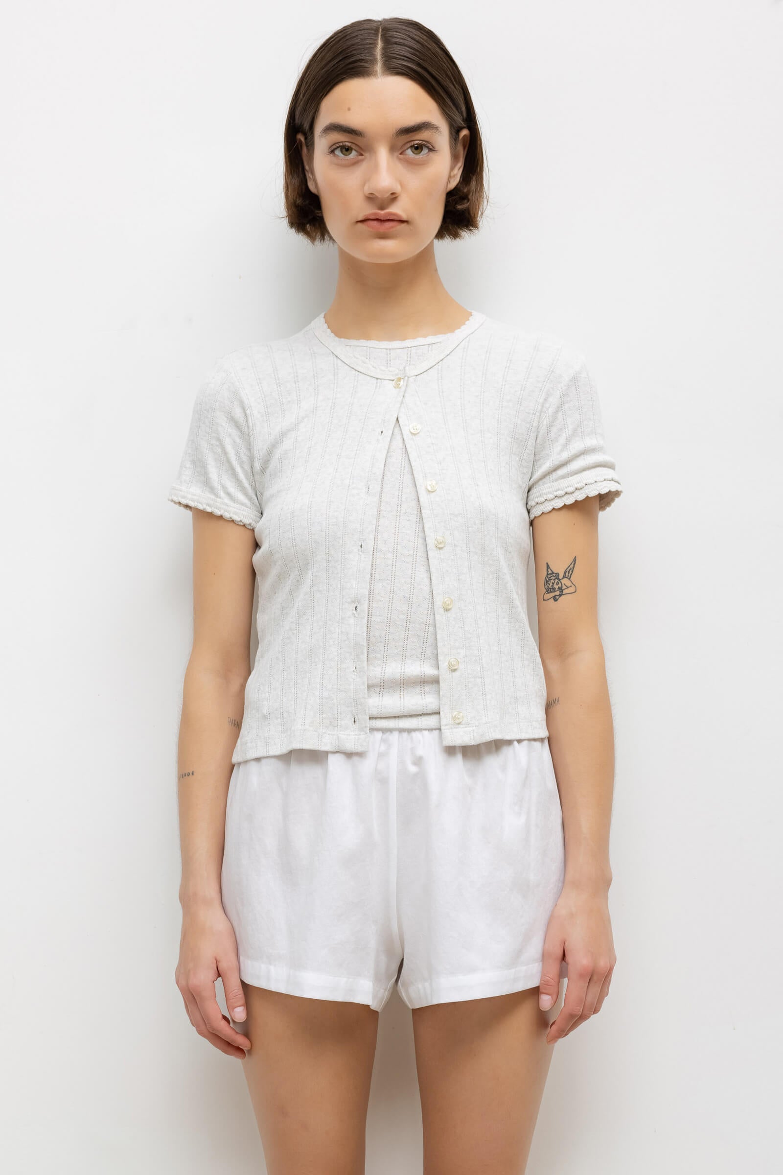 Pointelle Short Sleeve Cardigan