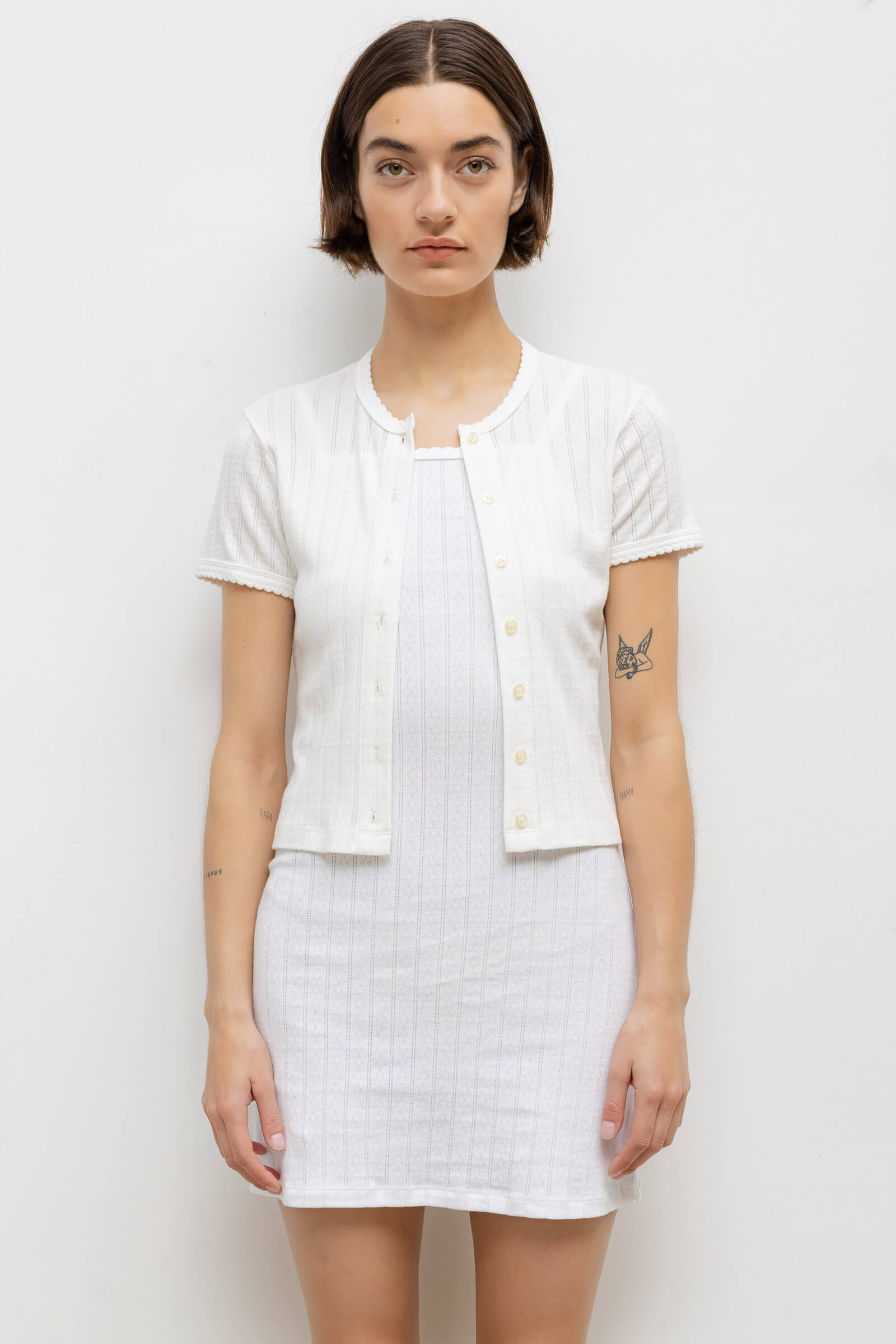 Pointelle Short Sleeve Cardigan