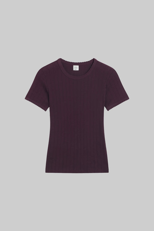 Pointelle Slim Fit Tee - Dark Berry - Image 2