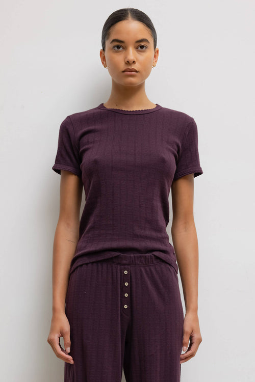 Pointelle Slim Fit Tee - Dark Berry - Image 1