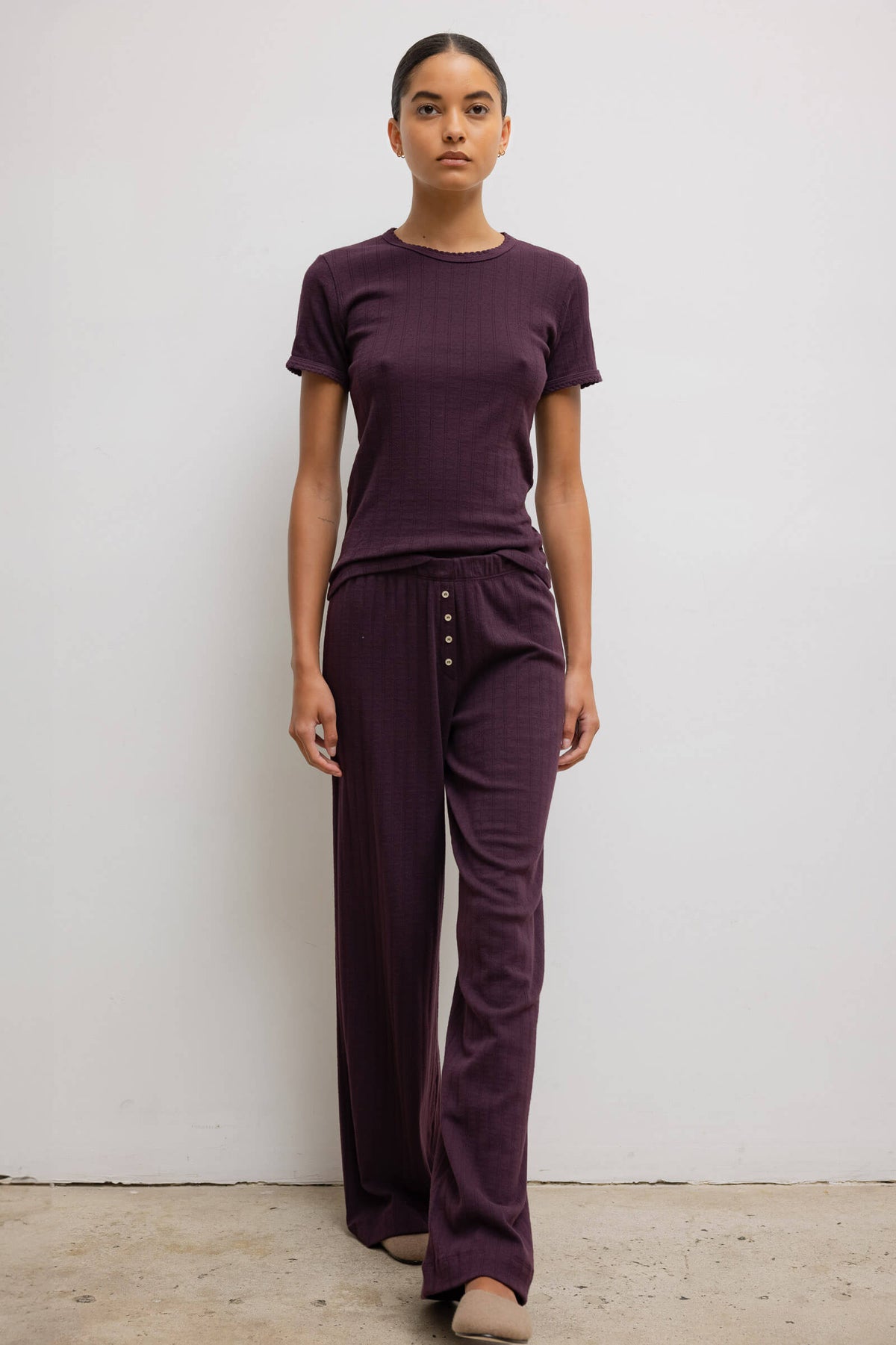 Pointelle Slim Fit Tee - Dark Berry - Image 4