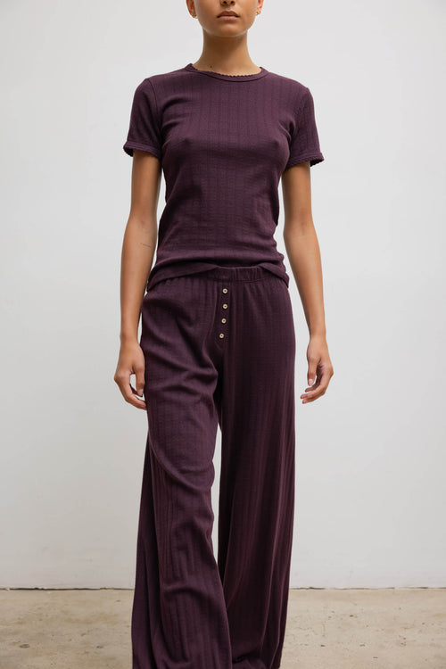 Pointelle Slim Fit Tee - Dark Berry - Image 3