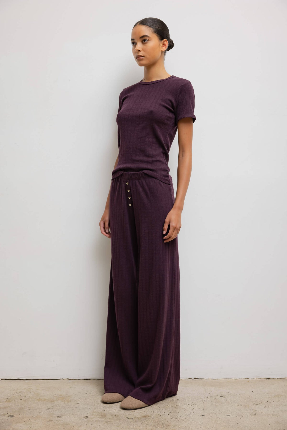 Pointelle Slim Fit Tee - Dark Berry - Image 5