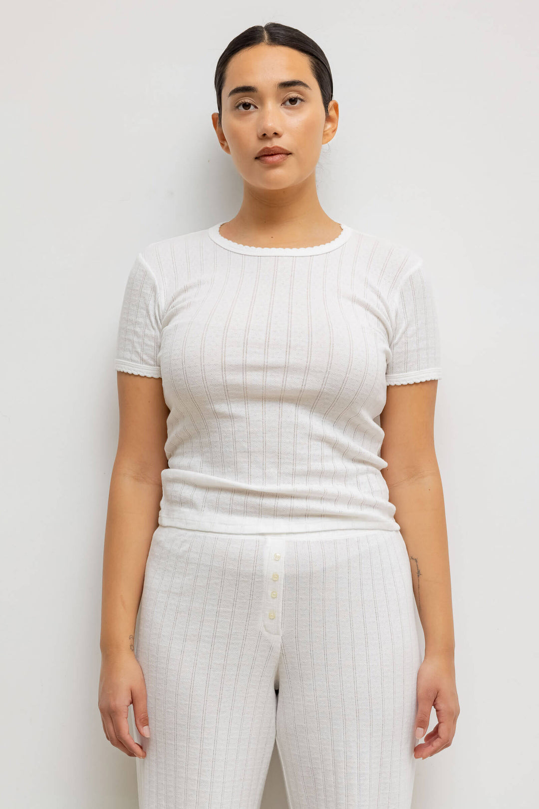 LESET Pointelle Slim Fit Tee 2 Pack in Black and White in Cotton